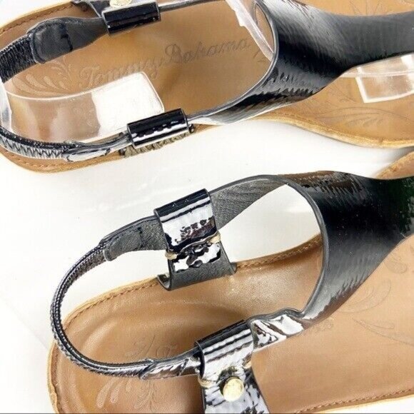 Tommy Bahama Women's Tanna Sandal Size 6 Thong Flat Black Patent Slingback Shoe - Picture 8 of 10